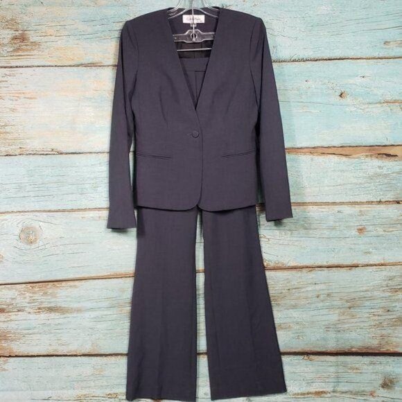 Calvin Klein Womens Gray One Button Blazer Jacket Business Career Size 4 - Picture 9 of 11